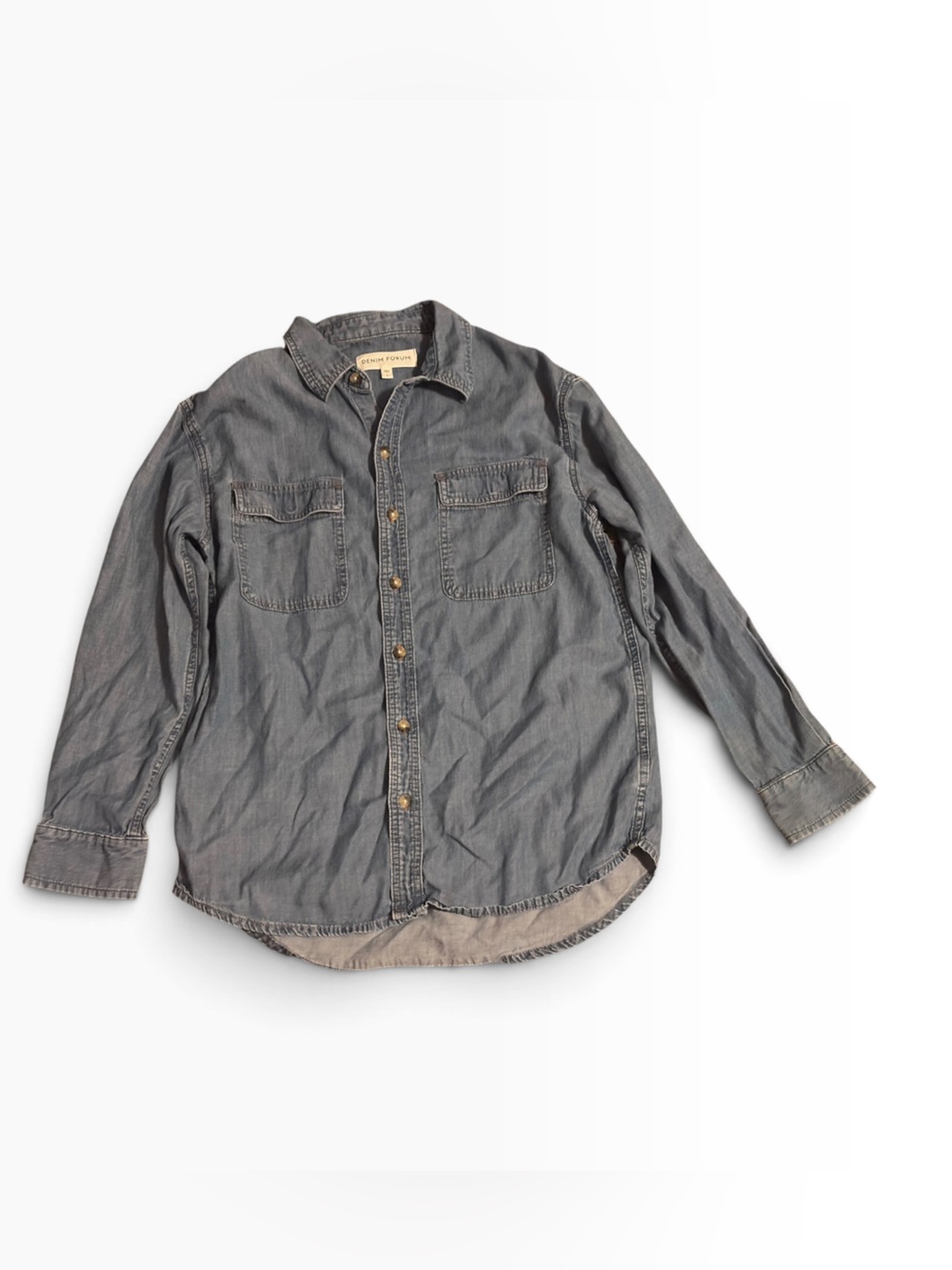Denim Forum Aritzia Lightwash Denim Shirt Size 1 Snap Front Button Up